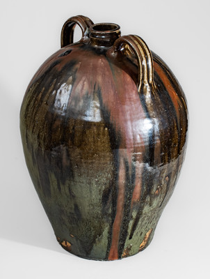 Outstanding Ten-Gallon Double-Handled Alkaline-Glazed Stoneware Jug w/ Iron Slip Decoration