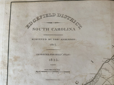 Rare Map of Edgefield District, SC from Robert Mills' Atlas of South Carolina, 1825