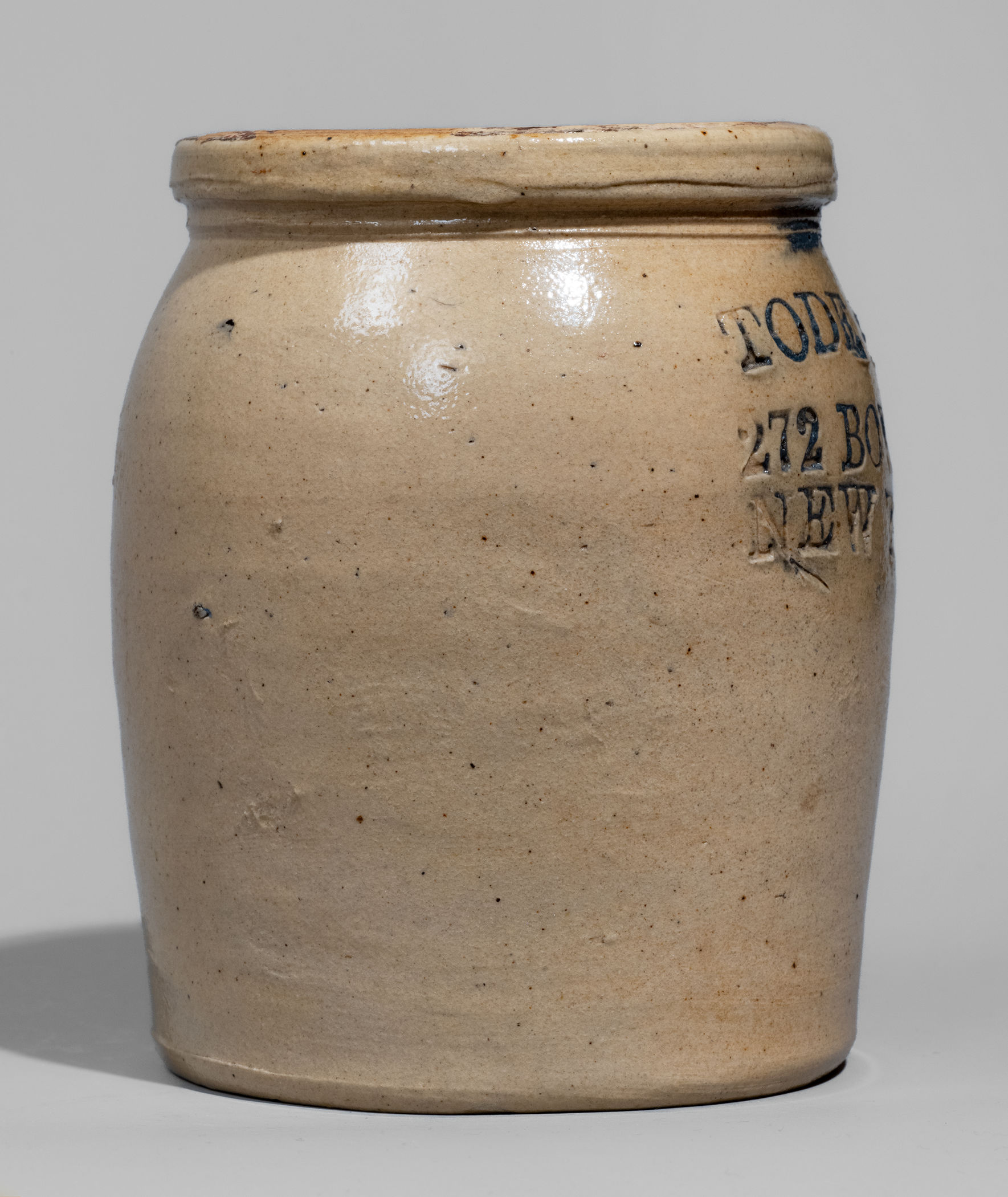 Small-Sized TODE BROS / 272 BOWERY / NEW YORK Stoneware Jar -- Lot