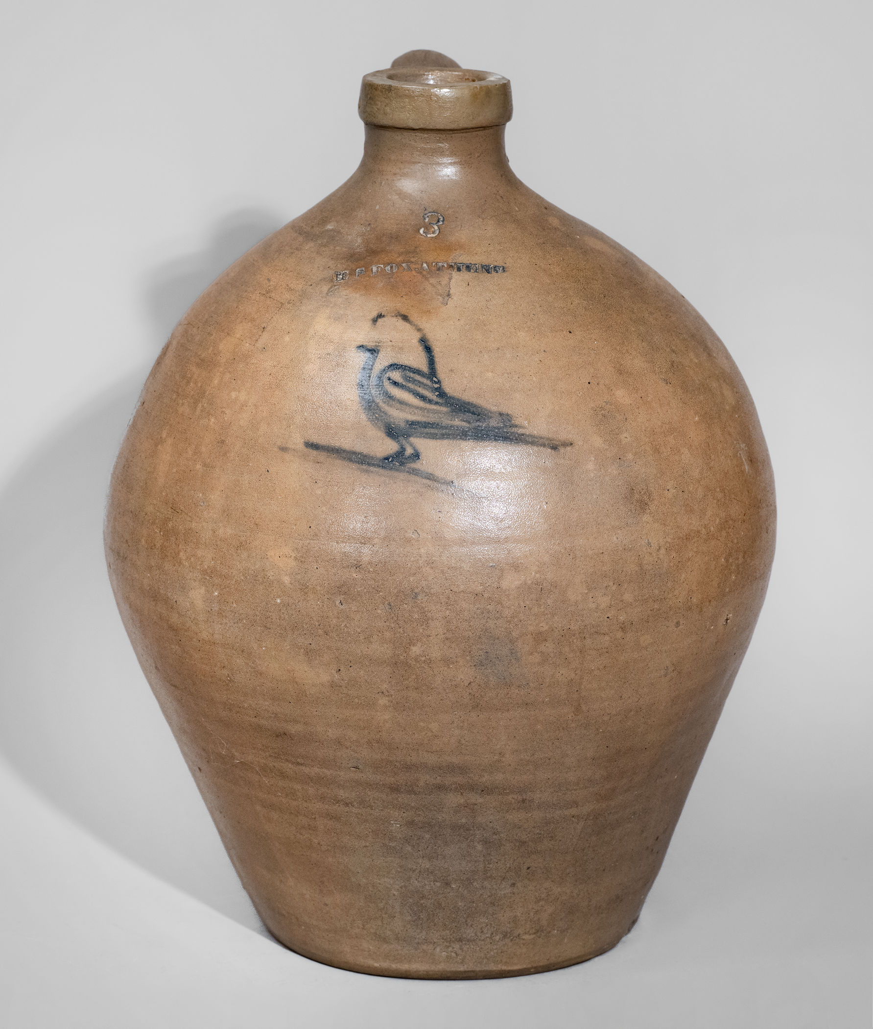 Three-Gallon E S FOX ATHENS, New York Stoneware Bird Jug -- Lot