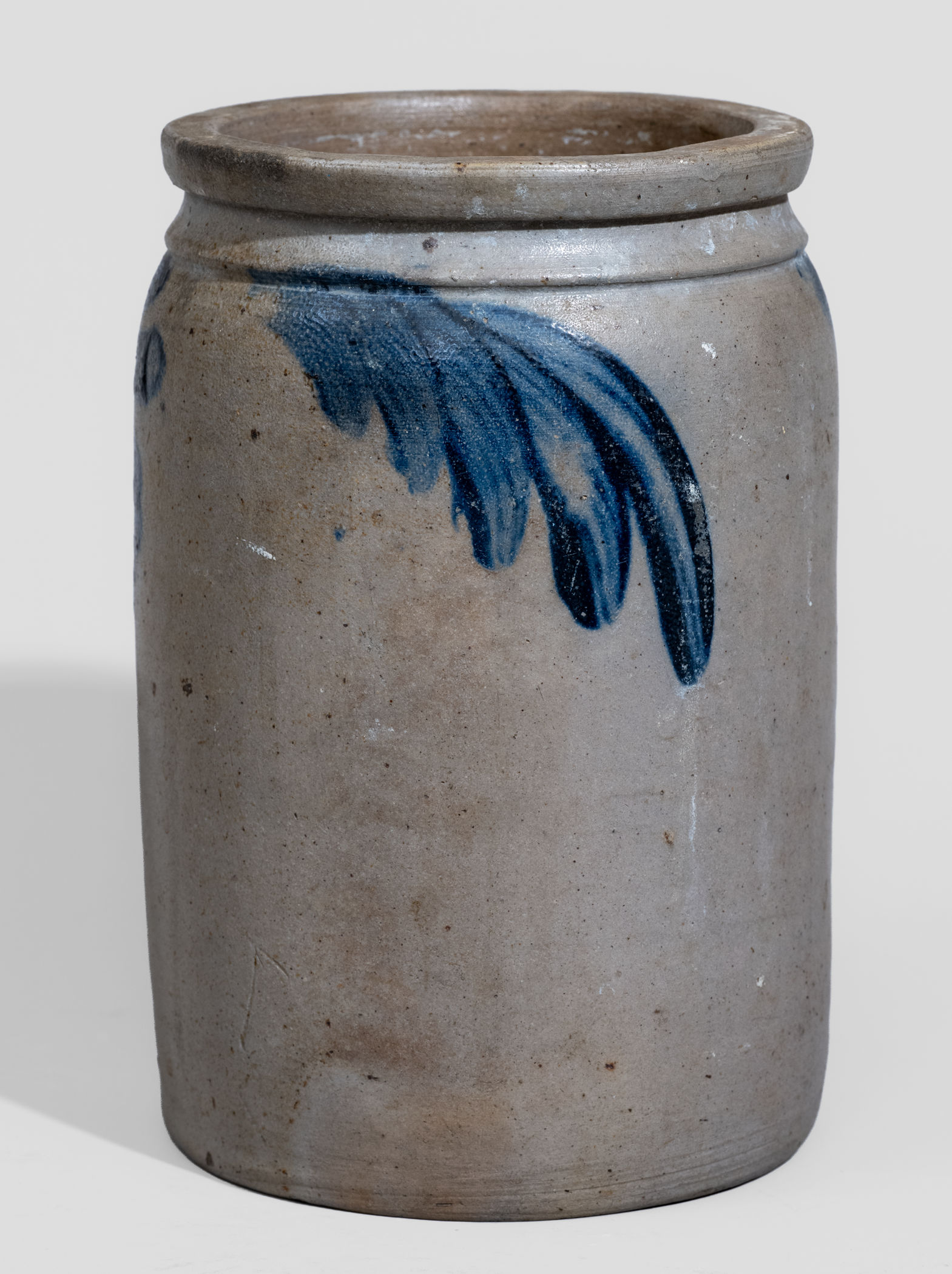 Half-Gallon Baltimore Stoneware Jar w/ Cobalt Floral Decoration