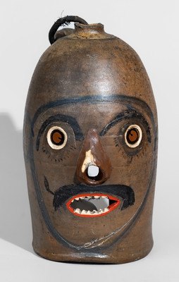 Wonderful Salt-Glazed Stoneware Folk Art Face Lamp, American, circa 1930