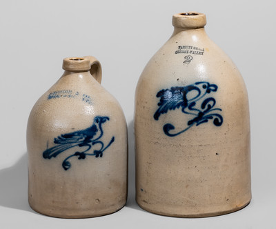 Two Norton Family, Bennington, VT Stoneware Bird Jugs, 1855-60