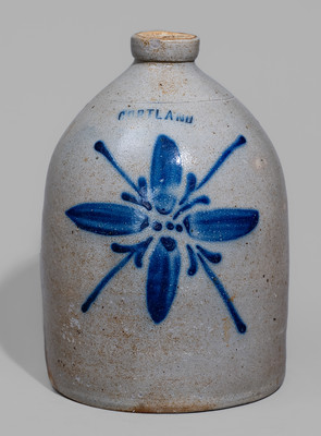 CORTLAND, New York Stoneware Jug w/ Cobalt Floral Decoration, c1867-69