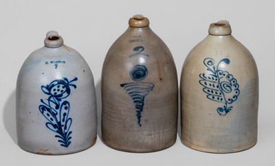 Three Cobalt-Decorated American Stoneware Jugs, third quarter 19th century
