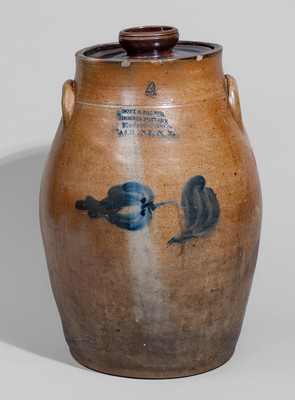 Four-Gallon GOTT & PALMER / PHOENIX POTTERY / Hudson-Street / ALBANY, N.Y. Stoneware Churn