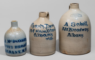 Three New York State Stoneware Advertising Jugs, c1875