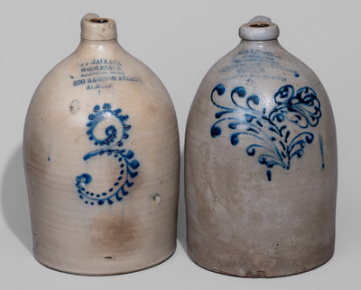 Two Three-Gallon Stoneware Jugs w/ Elaborate Albany, NY Advertising