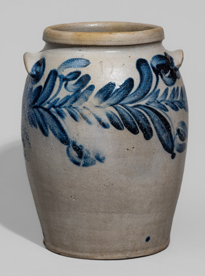 Baltimore Stoneware Jar w/ Cobalt Floral Decoration, c1825