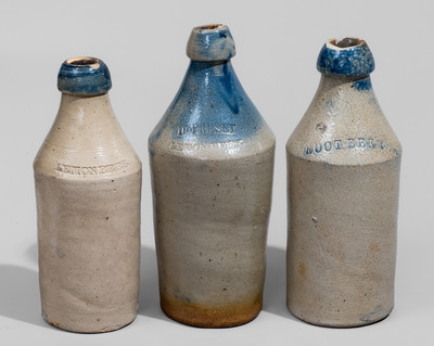 Three Cobalt-Decorated Stoneware Bottles, Northeastern U.S., third quarter 19th century