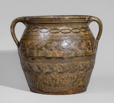 Exceptional attrib. James Williams, Perry County, Alabama Stoneware Jar w/ Elaborate Impressed Decoration
