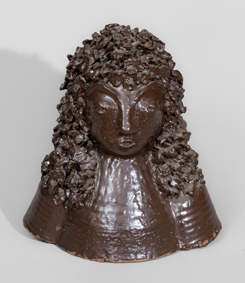 Rare Albany-Slip-Glazed Sewer Tile Bust of Louis XIV, Midwestern origin