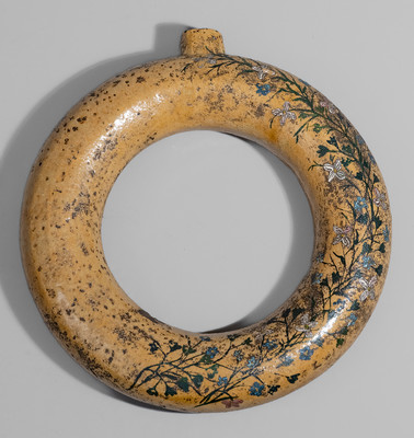 Glazed American Redware Ring Bottle, 19th century