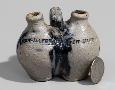 Remarkable Miniature NEW-HAVEN, Connecticut Stoneware Gemel, c1825