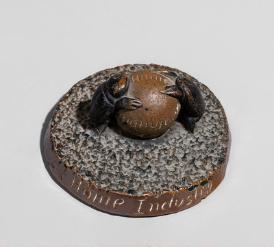 Glazed Anna Pottery Stoneware Dung Beetle Paperweight, Signed 