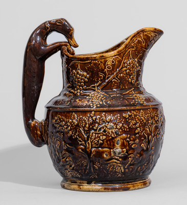 Rockingham-Glazed Hunt Scene Pitcher, probably NJ, mid 19th century