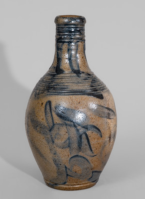 Rare Stoneware Flask w/ Elaborate Cobalt Decoration, Inscribed Twice 