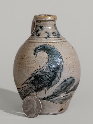 Outstanding Miniature Presentation Jug w/ Incised Bird Decoration, attrib. Nicholas Van Wickle, Monmouth Co, NJ
