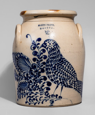 Exceptional MARTIN CRAFTS / BOSTON Stoneware Jar w/ Elaborate Cobalt Bird and Floral Decoration