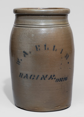 Racine, Ohio Stoneware Advertising Jar, Western PA origin, c1880