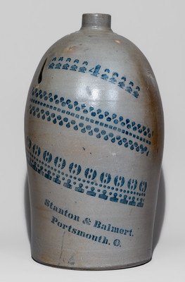Rare Four-Gallon Portsmouth, Ohio Stoneware Advertising Jug, attrib. Donaghho Pottery, Parkersburg, WV
