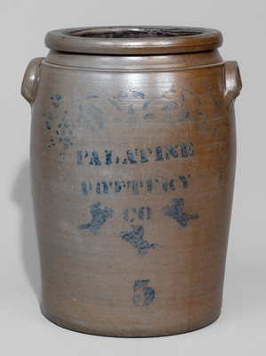 Scarce Five-Gallon PALATINE POTTERY CO Stoneware Jar w/ Stenciled Horse Decoration
