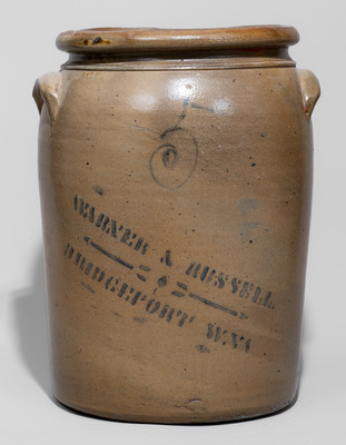Five-Gallon WARNER & RUSSELL / BRIDGEPORT W.VA. Stoneware Jar, c1884-85