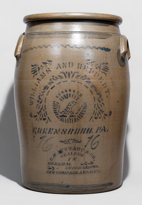 Exceptional 16-Gallon WILLIAMS & REPPERT / GREENSBORO, PA Crock w/ New Cumberland WV Advertising