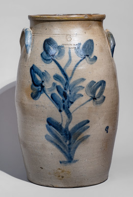 Rare Six-Gallon HIGGINS & CO / CLEVELAND Ohio Stoneware Churn w/ Elaborate Decoration