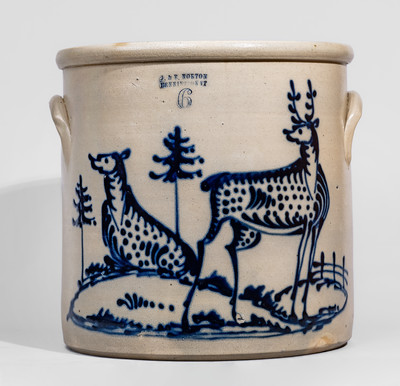 Extraordinary J. & E. NORTON / BENNINGTON, VT Six-Gallon Stoneware Deer Crock