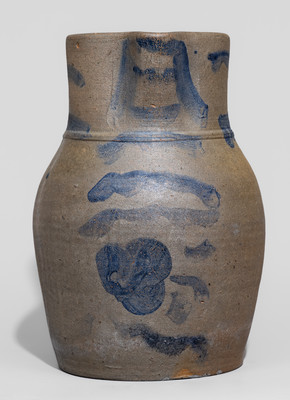 Rare Pruntytown, West Virginia Stoneware Pitcher w/ Cobalt Floral Decoration