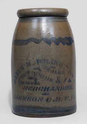 Jackson Courthouse, WV Advertising Stoneware Canning Jar, c1880