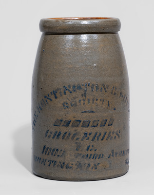 Huntington, WV Advertising Stoneware Canning Jar, Western PA origin