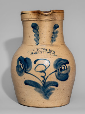 Very Rare J. YOUNG & CO. / HARRISBURG, PA Stoneware Pitcher, c1856-58