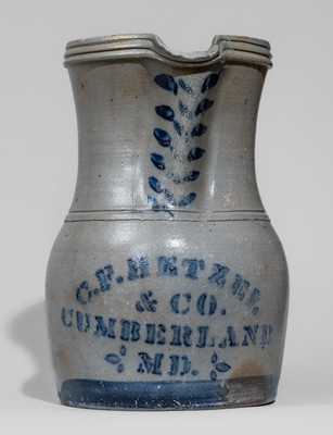 Very Rare C.F. HETZEL & CO. / CUMBERLAND, MD Stoneware Pitcher