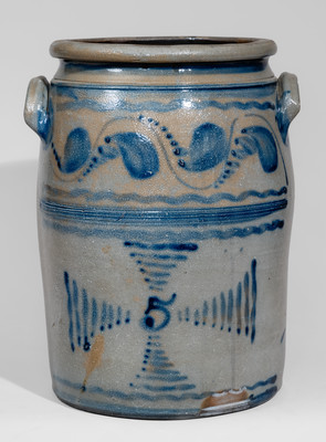 Five-Gallon attrib. Boughner Pottery, Greensboro, PA Stoneware Jar w/ Elaborate Freehand Cobalt Decoration