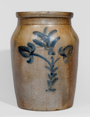 Rare HIGGINS & CO. / CLEVELAND, Ohio Two-Gallon Stoneware Jar, c1840