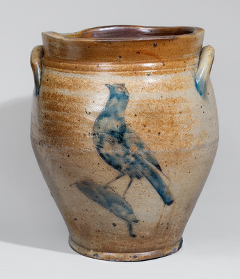 Exceptional Albany, NY Area Stoneware Jar w/ Incised Bird and Floral Decorations, early 19th century