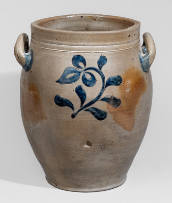 Fine attrib. Clarkson Crolius, Sr., Manhattan, NY Stoneware Jar w/ Incised Floral Decorationral m