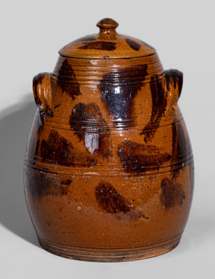 Attrib. Vickers Family, Chester County, PA Lidded Redware Jar w/ Manganese Decoration
