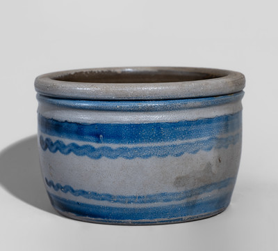 Small-Sized Western PA Stoneware Bowl w/ Cobalt Stripe Decoration, c1870