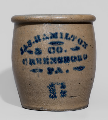 JAS. HAMILTON / & CO. / GREENSBORO / PA Cobalt-Decorated Stoneware Jar, c1875
