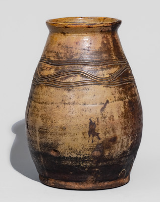 Unusual New England Redware Jar w/ Elaborate Combed Decoration, likely 18th century