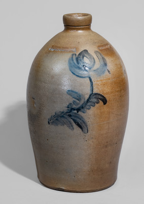 Western PA Stoneware Jug w/ Cobalt Floral Decoration, c1865