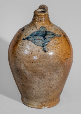 Fine Manhattan / New York City Stoneware Jug w/ Incised Floral Decoration, early 19th century
