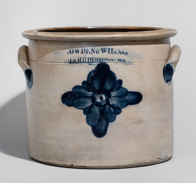 Scarce COWDEN & WILCOX / HARRISBURG, PA Stoneware Cake Crock w/ Cobalt Starburst