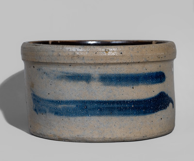 Western PA Cobalt-Decorated Stoneware Cake Crock w/ Stripe Motifs