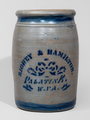 RICHEY & HAMILTON / PALATINE / W. VA Cobalt-Decorated Stoneware Jar
