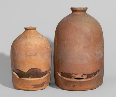 Two American Redware Chicken Waterers, 19th century