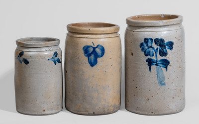 Three Cobalt-Decorated Baltimore Stoneware Jars, c1880